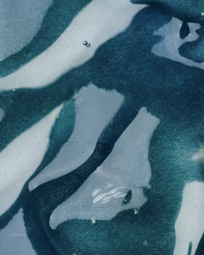 Close-up of a blue and white patterned fabric