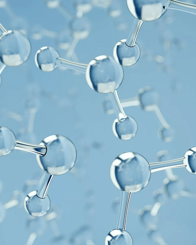 Molecular structure model on a light blue background